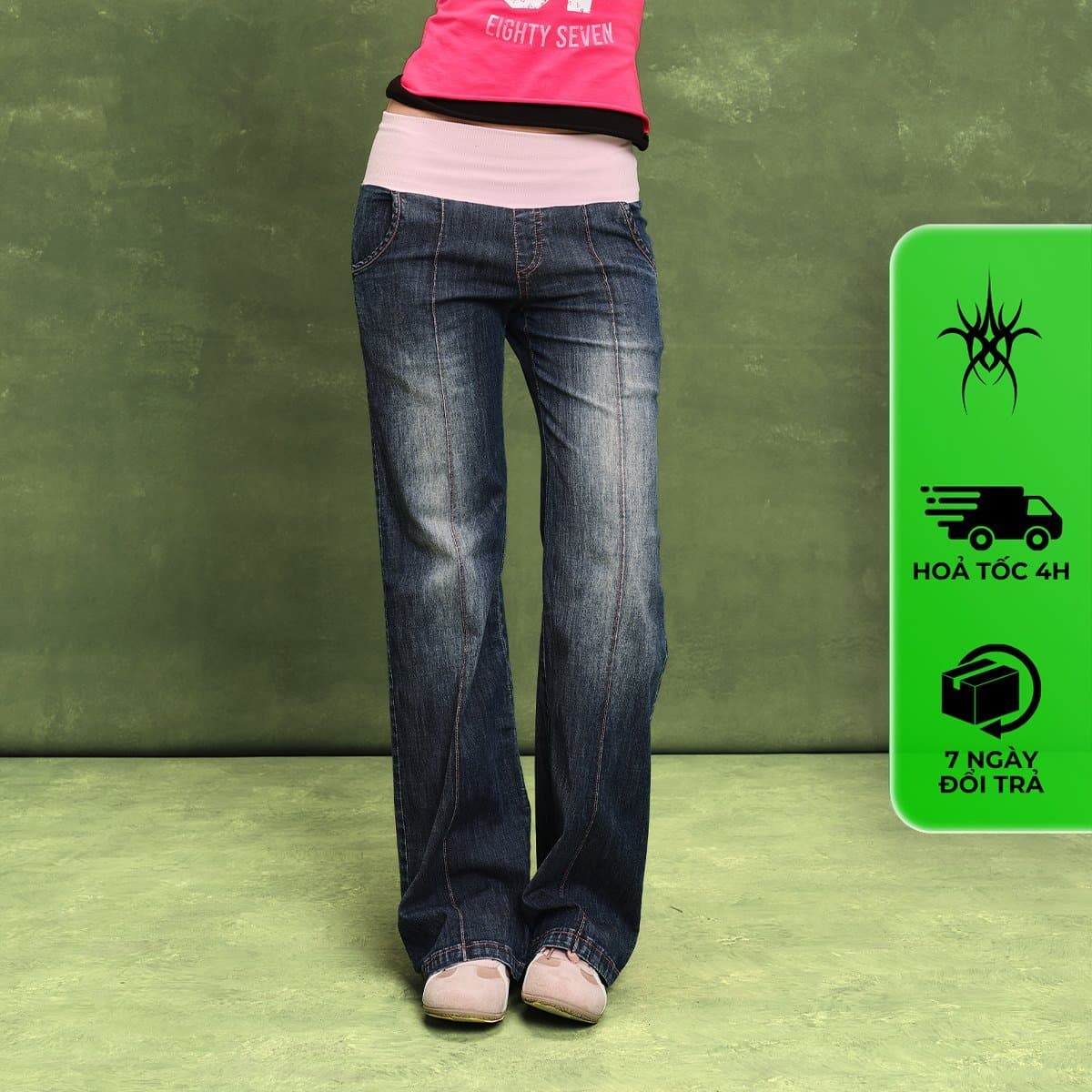 DABUGS Quần jeans ống đứng bo thun - Lollipop Jeans - QD-002
